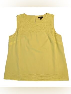 Talbots 10P Yellow Eyelet Trim Sleeveless Cotton Top